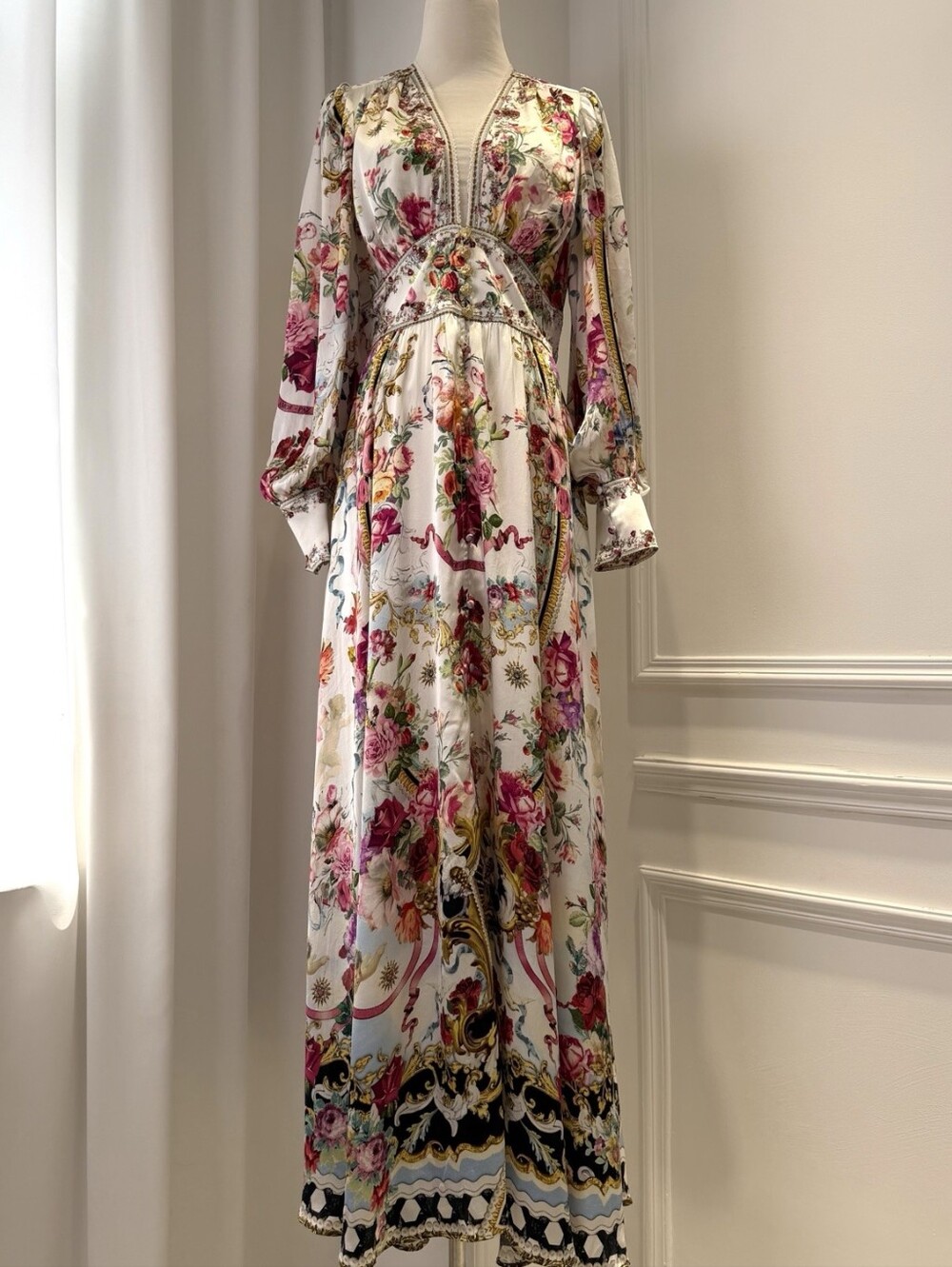 Camilla Shaped Waistband Dress With Gathered Sleeves In Torero Libertine - Picture 7 of 15